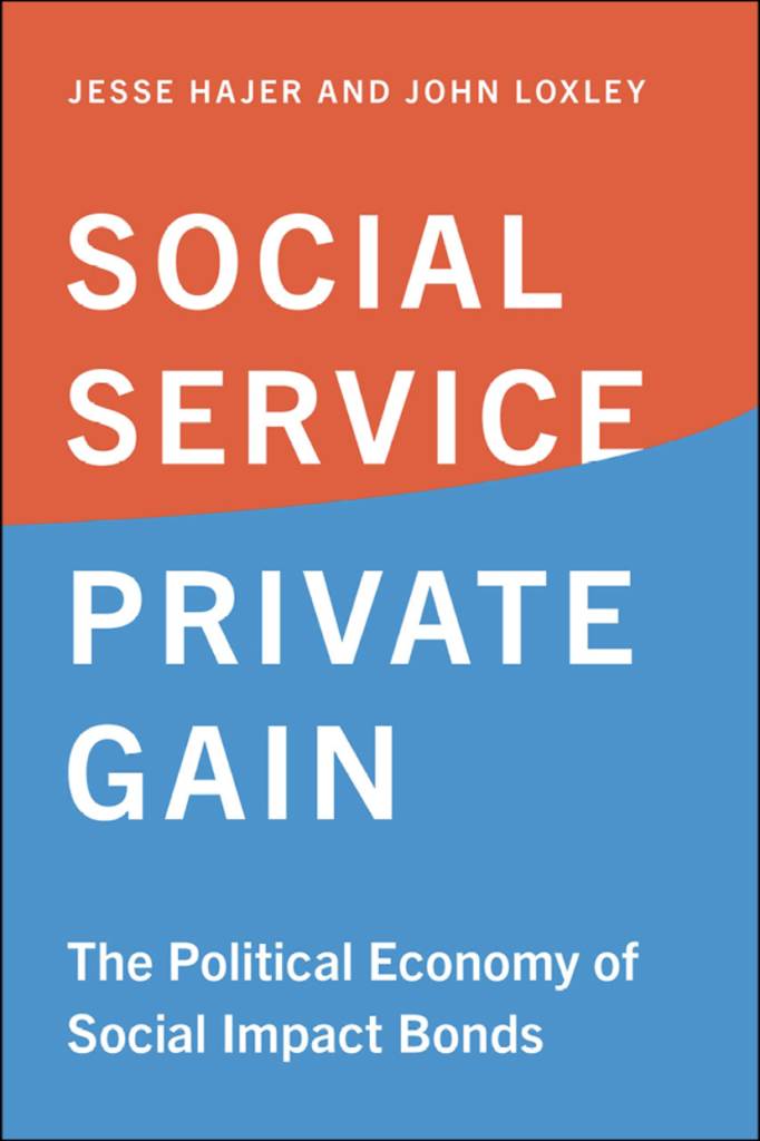 Orange and blue book cover reads: Social Service Private Gain